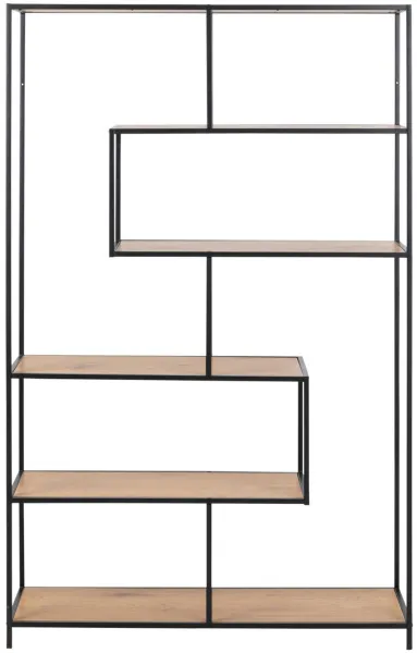 ACT NORDIC Seaford bokhylla - naturligt papper vild ek och svart metall (H:185cm x114cm x 35cm)