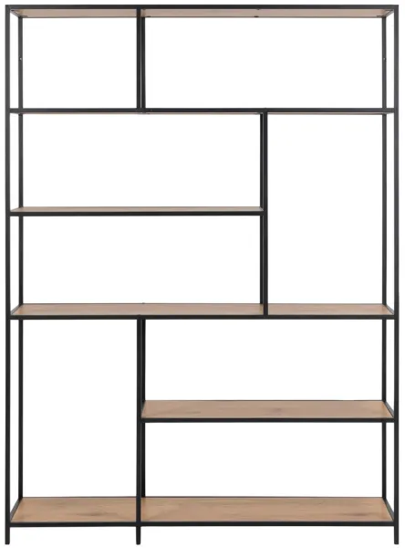ACT NORDIC Seaford bokhylla - naturlig papper vild ek och svart metall (H:185cm x135cm x 35cm)