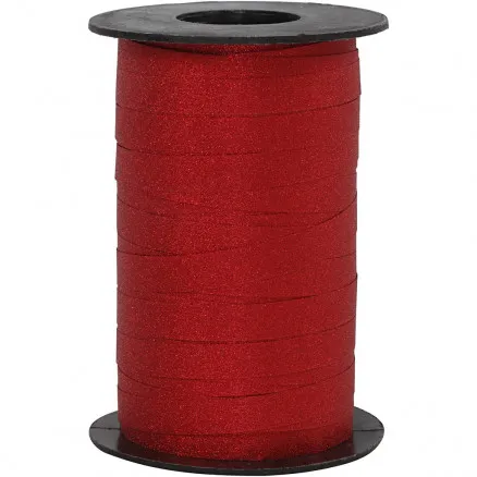 Presentband, rött, B: 10 mm, glitter, 100 m/ 1 rulle.